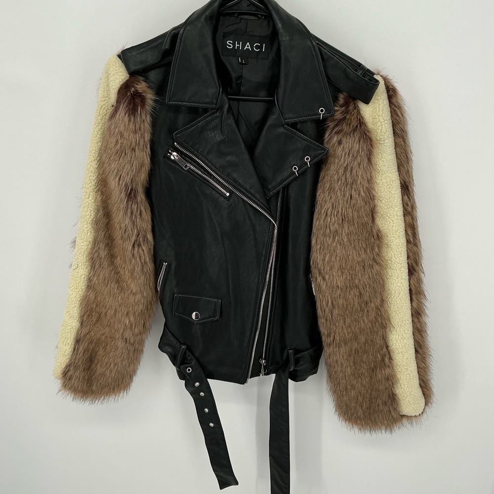 Shaci Faux Fur Black Leather Jacket